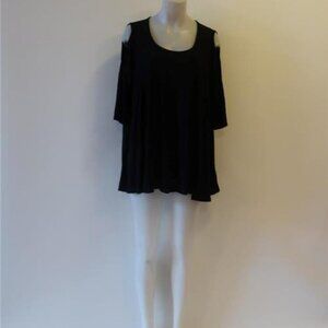 NWT Womens Nally & Milly USA Black 3/4 Sleeve Cold Shoulder Tunic Top XL *